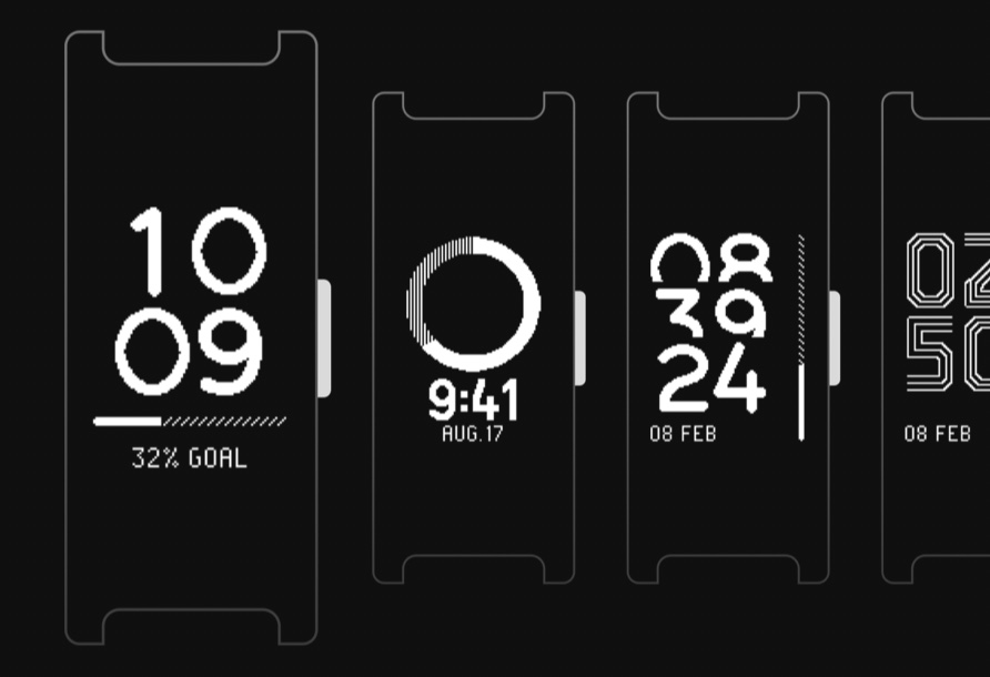 Unclickable picture of early concepts for Pulse HR's watchface